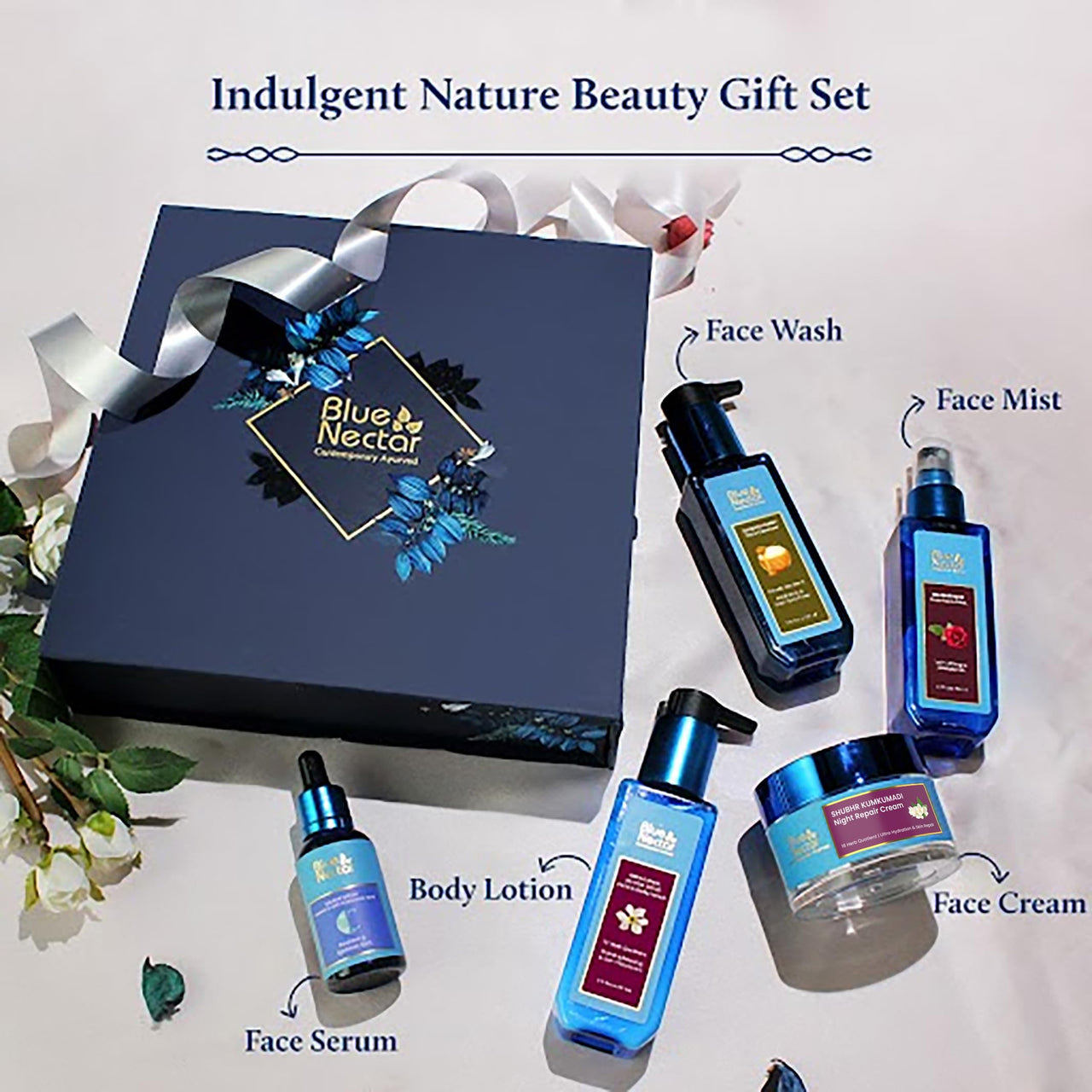 Blue Nectar Indulgent Nature Beauty Gift Set for Women & Men | Face Cream, Serum, SPF Lotion, Face Wash & Rose Face Mist | Gift Box for Birthday, Anniversary & Special Occasions