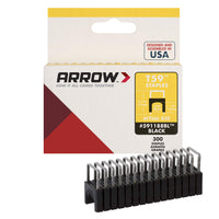 Arrow 591188BLSS Genuine T59 Stainless Steel 1/4-Inch Leg Length by 5/16-Inch Crown Width Insulated Staples for Cable and Wiring, Black, 300 Count