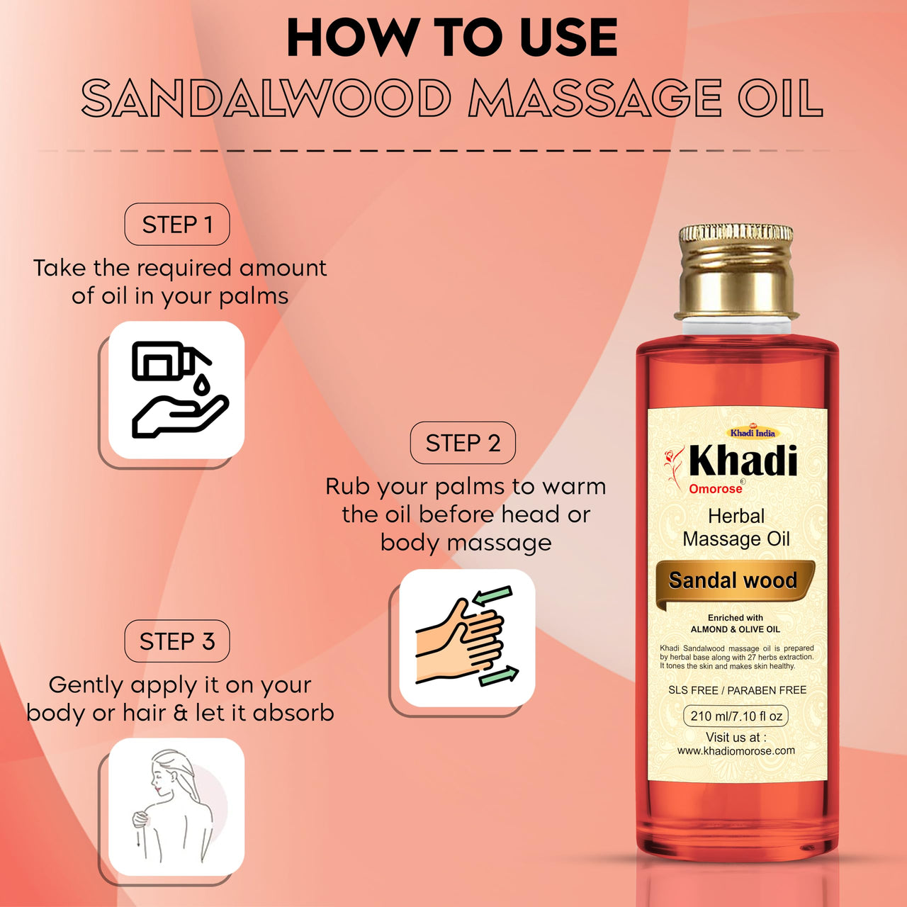 Khadi Omorose Sandalwood Massage Oil With Almond, Jojoba, Wheatgerm Olive, Sesame, Vitamin E Oil, 210 Ml