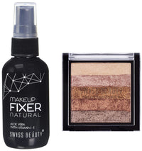 SWISS BEAUTY Brick Highlighter-01 Sb-805, Shade-01-Multicolor. & Swiss Beauty MakeUp Fixer Natural Aloe Vera with Vitamin E, Face MakeUp, White, 50 ml