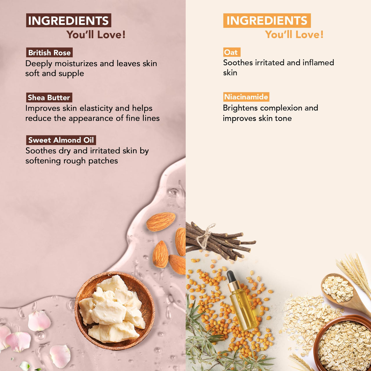 Botanic Hearth Oat Niacinamide and British Rose Almond Body Wash 245 ml each