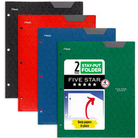 Five Star 2 Pocket Folders, 4 Pack, Stay-Put Folders, Plastic Colored Folders with Pockets & Prong Fasteners for 3-Ring Binders, 11 x 8-1/2, Black, Red, Green, Blue (38049)