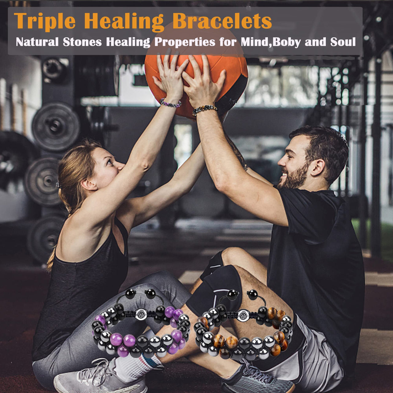 Triple Protection Bracelet for Men Women, Genuine Amethyst Black Obsidian Hematite 8mm Beads Bracelet ,Handmade Natural Stone Crystal Bracelets for Protection Healing Balance Amethyst Bracelet