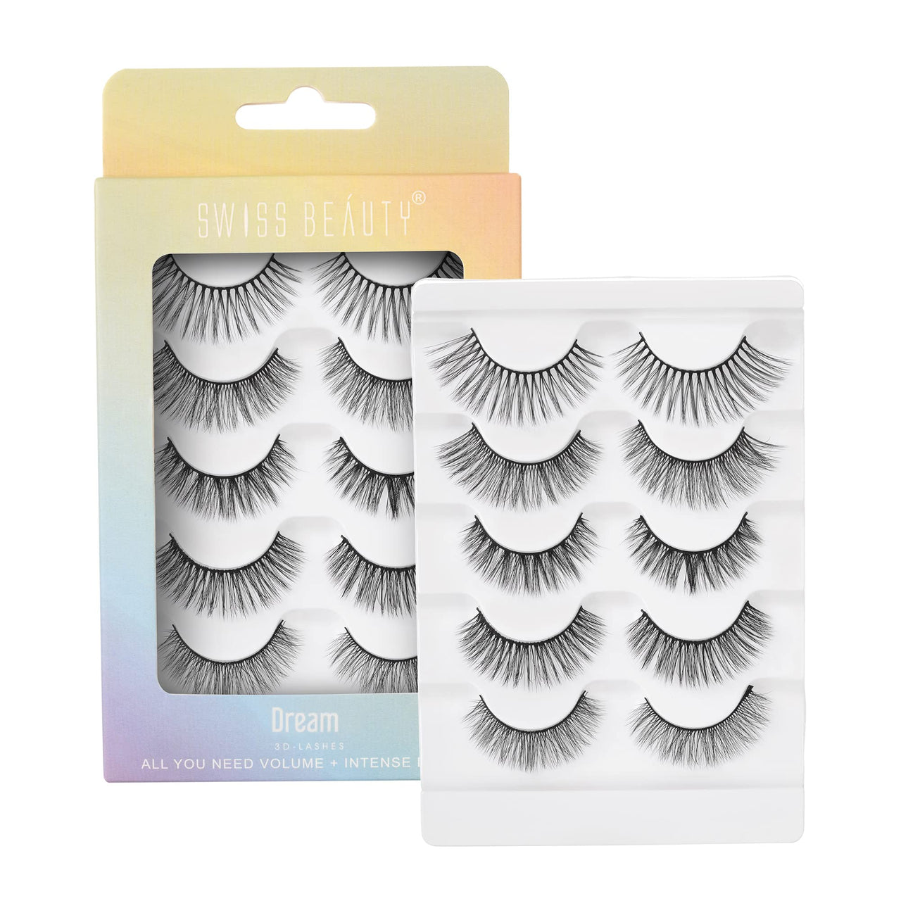 Swiss Beauty Cruelty-Free 3D Eyelashes - Pack of 10 False Eyelashes | Volumising Eye Lashes | Lengthening Eye Lashes | Lightweight Eyelashes | Shade - Black, Set of 5