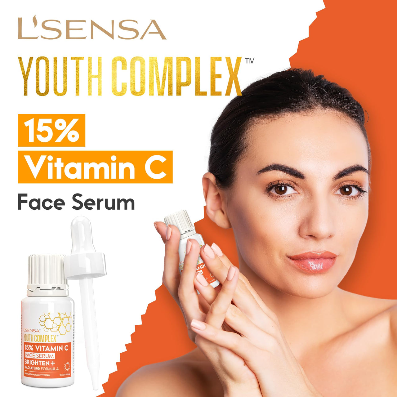 L'SENSA 7 in1 Youth Complex™ Vitamin C Serum with Hyaluronic Acid, Niacinamide,Tripeptide-5, Ferulic Acid, Vitamin-E for Anti-Ageing, Anti-Wrinkle and Anti-Spots| For All Skin Types - 10ml