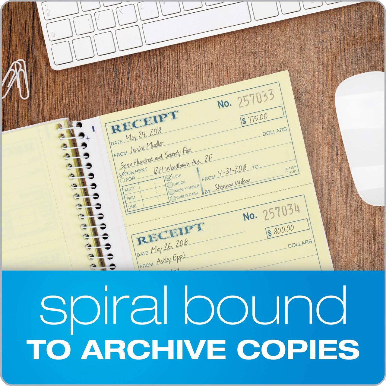 Adams Money and Rent Receipt Book, 2-Part Carbonless, 5-1/4" x 11", Spiral Bound, 200 Sets per Book, 4 Receipts per Page (SC1152) Smaller pack