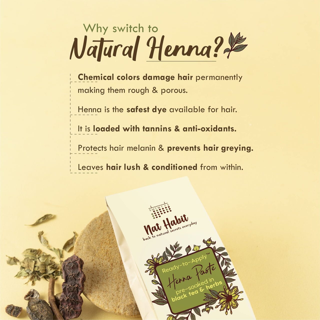 Nat Habit Ready-To-Apply Henna Paste & Tri Leaf NutriMask- Hair Mask- The Ideal Combo For Hair Deep Conditioning & Hair Fall With Rich Dark Brown Color (Combo Pack of 3)