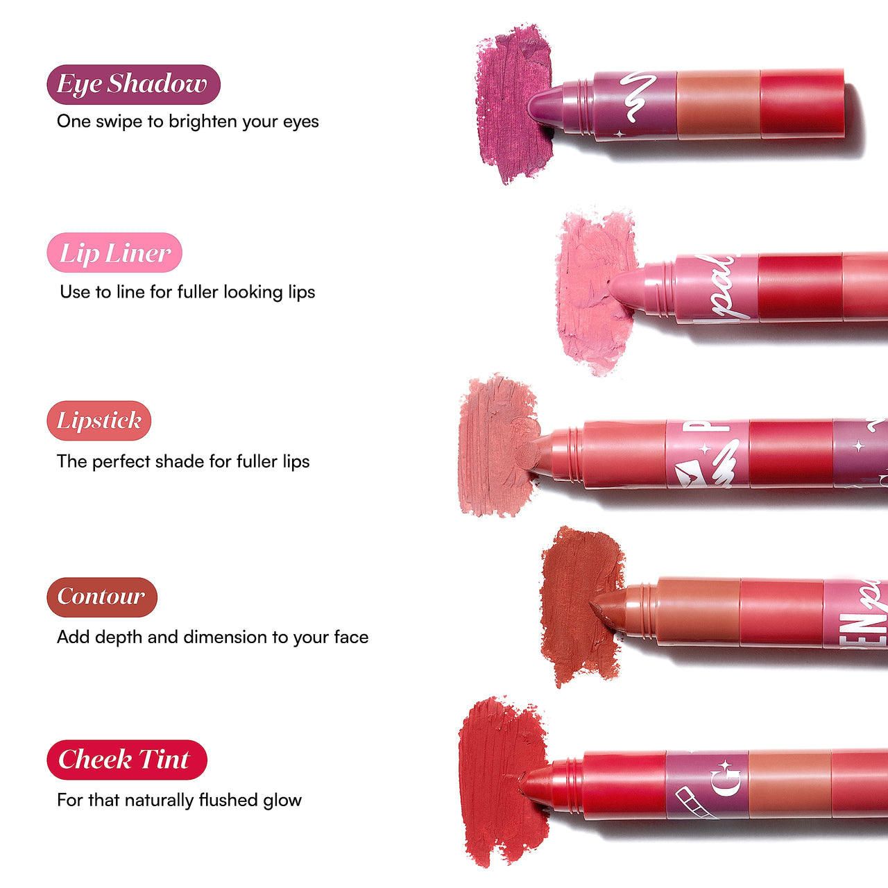 Gush Penpal 5-In-1 Lipstick| Five Shades In One| Multi-Use Stackable Lipstick For Lips, Long Lasting, Creamy Matte Finish| Moisturizing Formula With Intense Color Payoff, 4.8 G