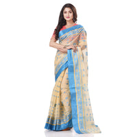 dB DESH BIDESH Women`s Traditional Bengal Phulkoli Woven Design Pure Handloom Cotton Saree Without Blouse Piece White Red