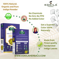 Kokila Indigo Powder 100% Naturals & Organic Hair Coloring, Protects hair from Damage, Dark Brown Color - 1 Box (2 Pouches - 100Gm each) 200Gm