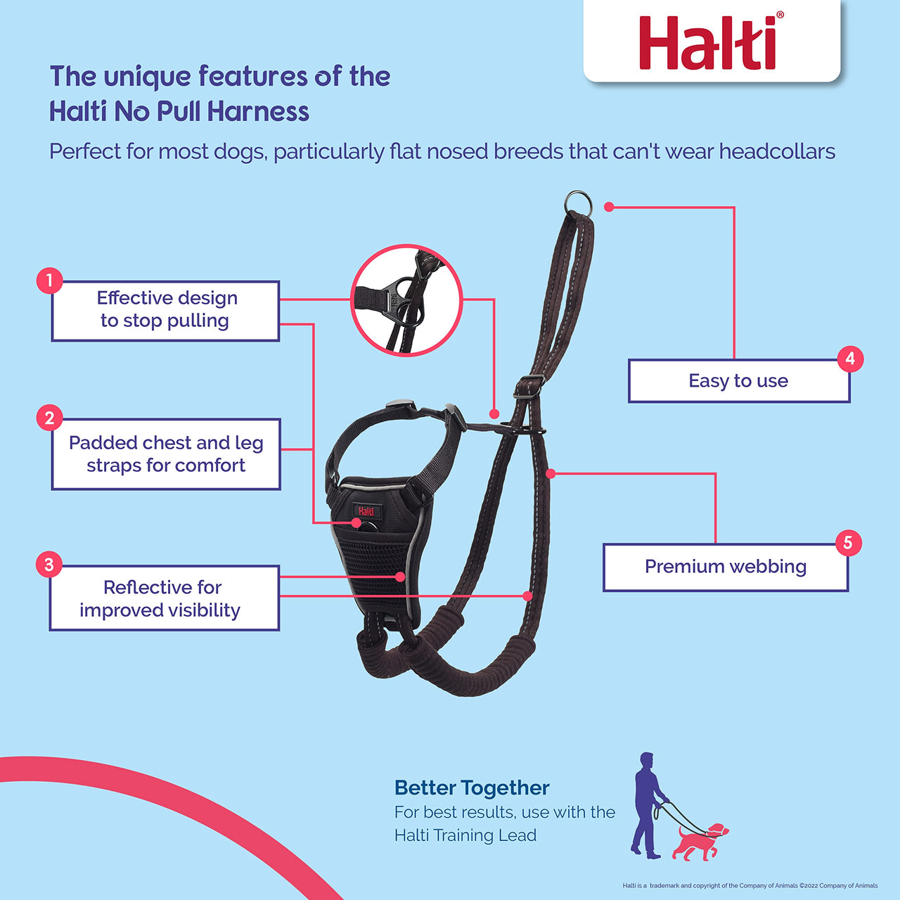 HALTI No Pull Harness - To Stop Your Dog Pulling on the Leash. Adjustable, Lightweight and Easy to Use. Reflective Dog Training Harness for Medium Dogs (Size M)