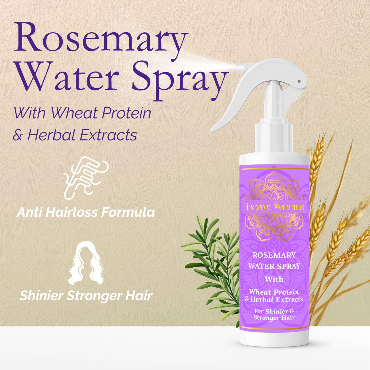 Exotic Aromas Rosemary Water Spray with Wheat Protein & Herbal Extracts, For thicker,shinier & stronger hair, 100 ML