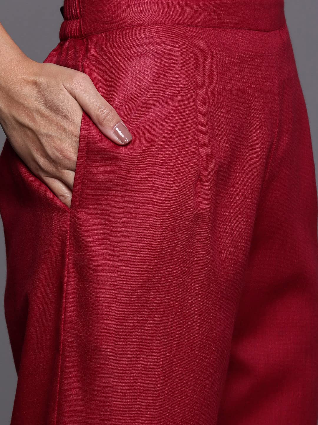 INDO ERA Women's  Solid Cotton Blend Straight Kurta Palazzo With Dupatta Set