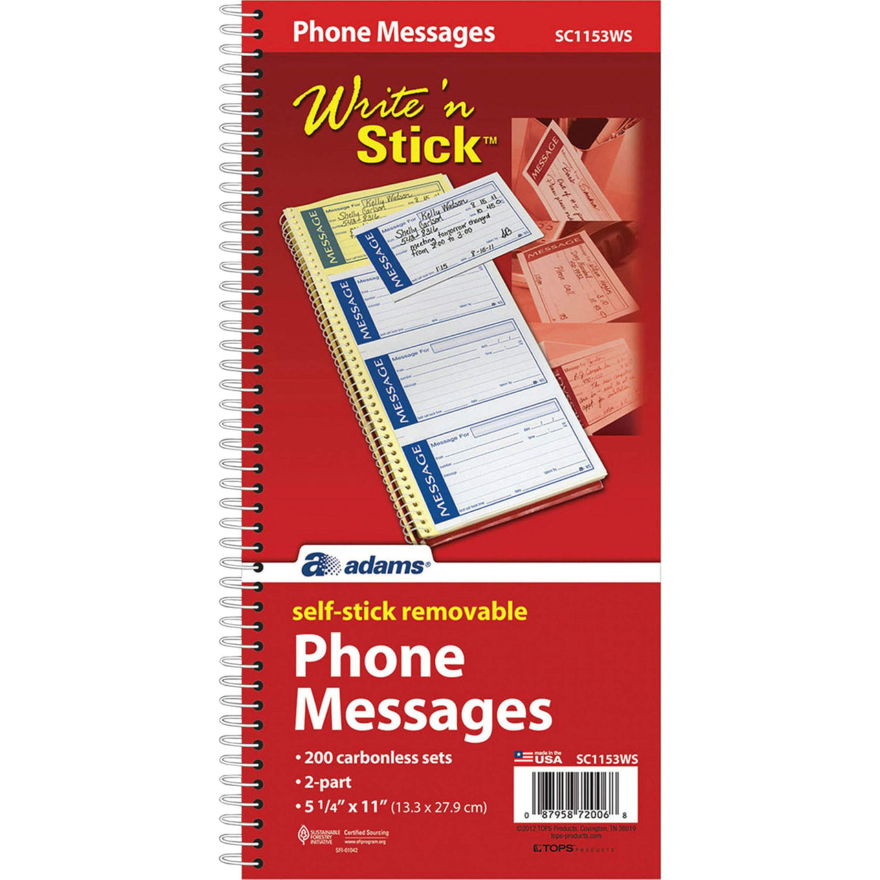 Adams Write 'N Stick Message Pad, 2-Part, Carbonless, Blue, 5-1/4" x 11", 200 Sets per Book (SC1153WS) 200 Count (Pack of 1)