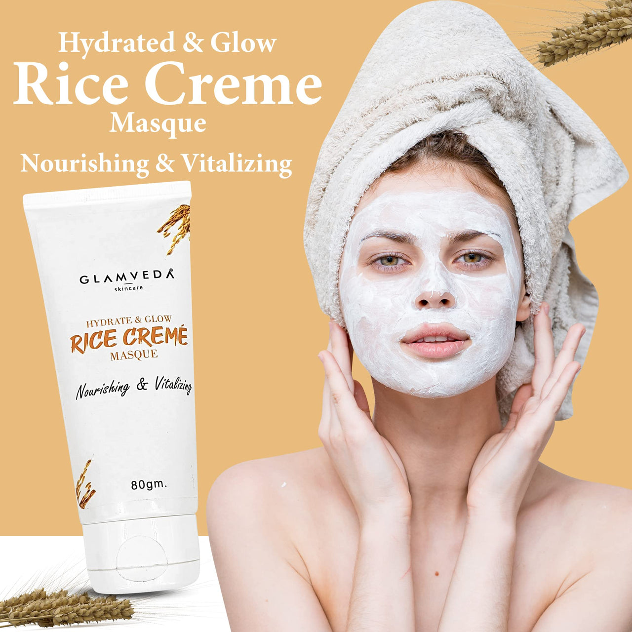 Glamveda rice water hydrate & glow cream mask for Dry & Normal skin | No Paraben, SLS | Pack of 2