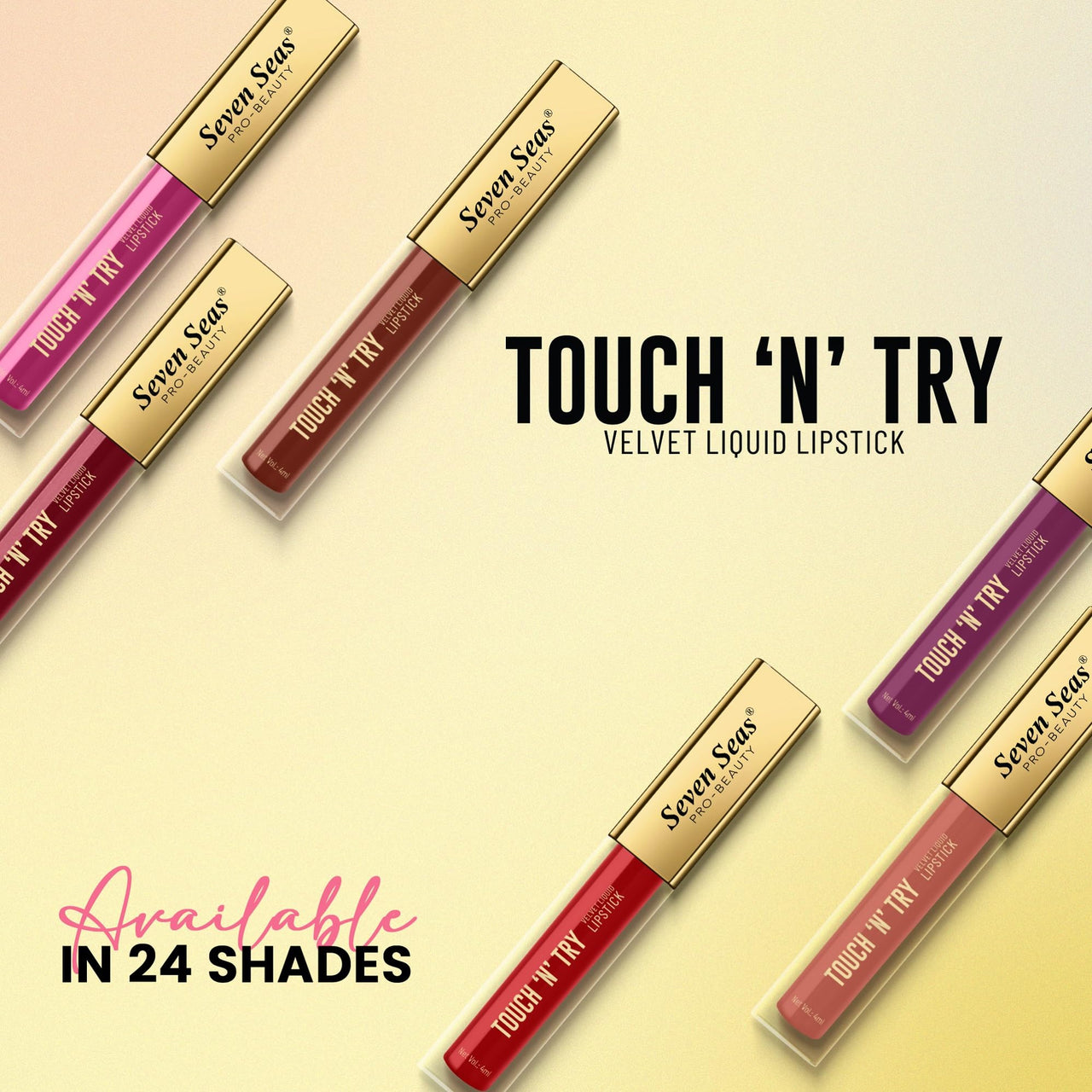 Seven Seas Touch N Try Velvet Liquid Lipstick, Matte Finish, Non Transfer, Water Proof, Long Lasting (04, 4ML)