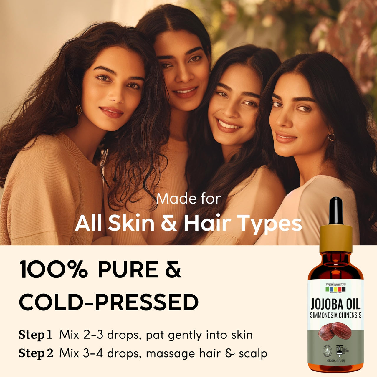Organix Mantra Jojoba Body Oil for Hair Growth, Moisturizing Skin, Makeup Primer & Nails | 100% Pure, Natural & Cold Pressed Oil, 30ML