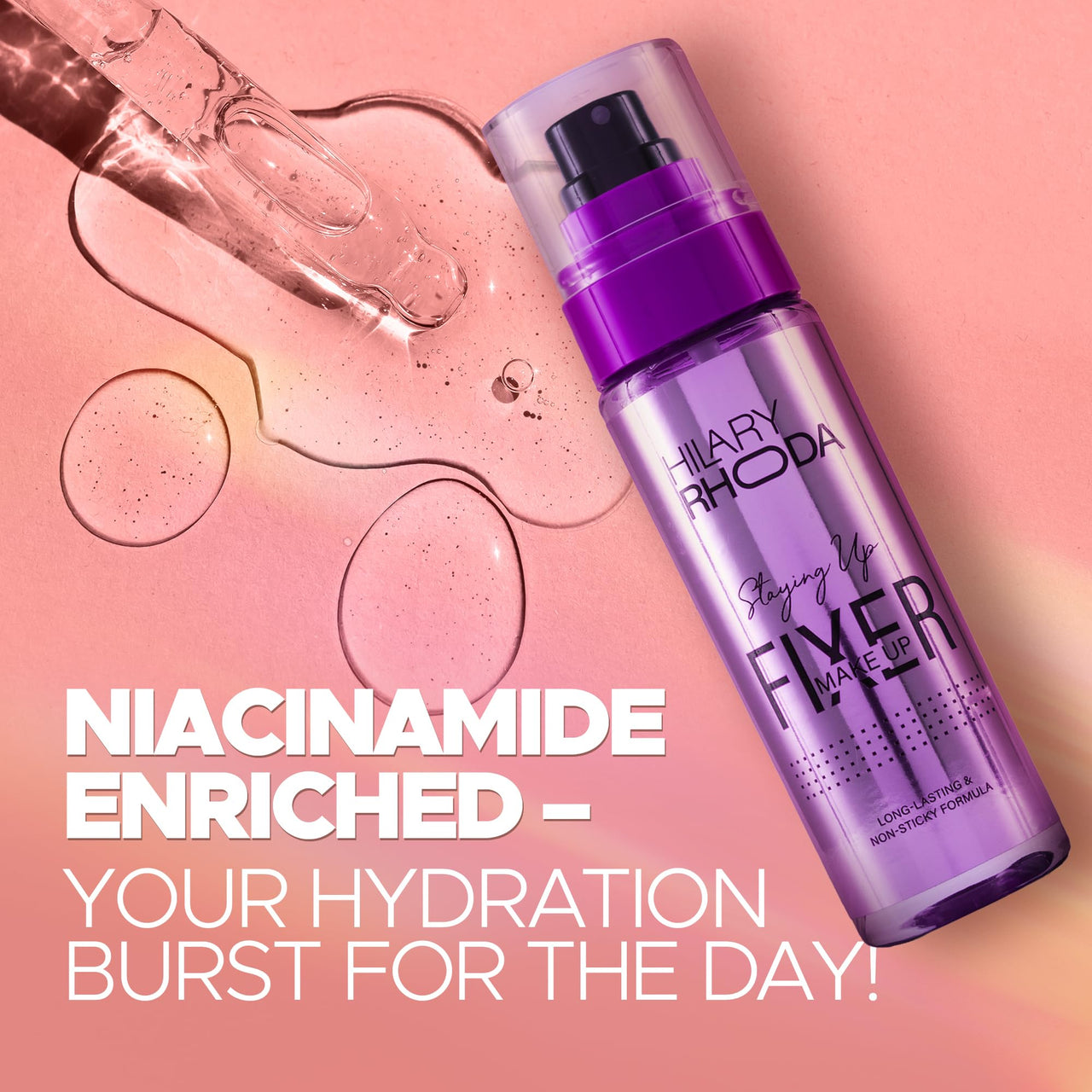 Hilary Rhoda Staying Up Makeup Fixer | Infused with Niacinamide | Hydrating & Refreshing Setting Spray | Smudge-Proof Makeup Fixer | Waterproof & Non-Sticky Formula | 105ml