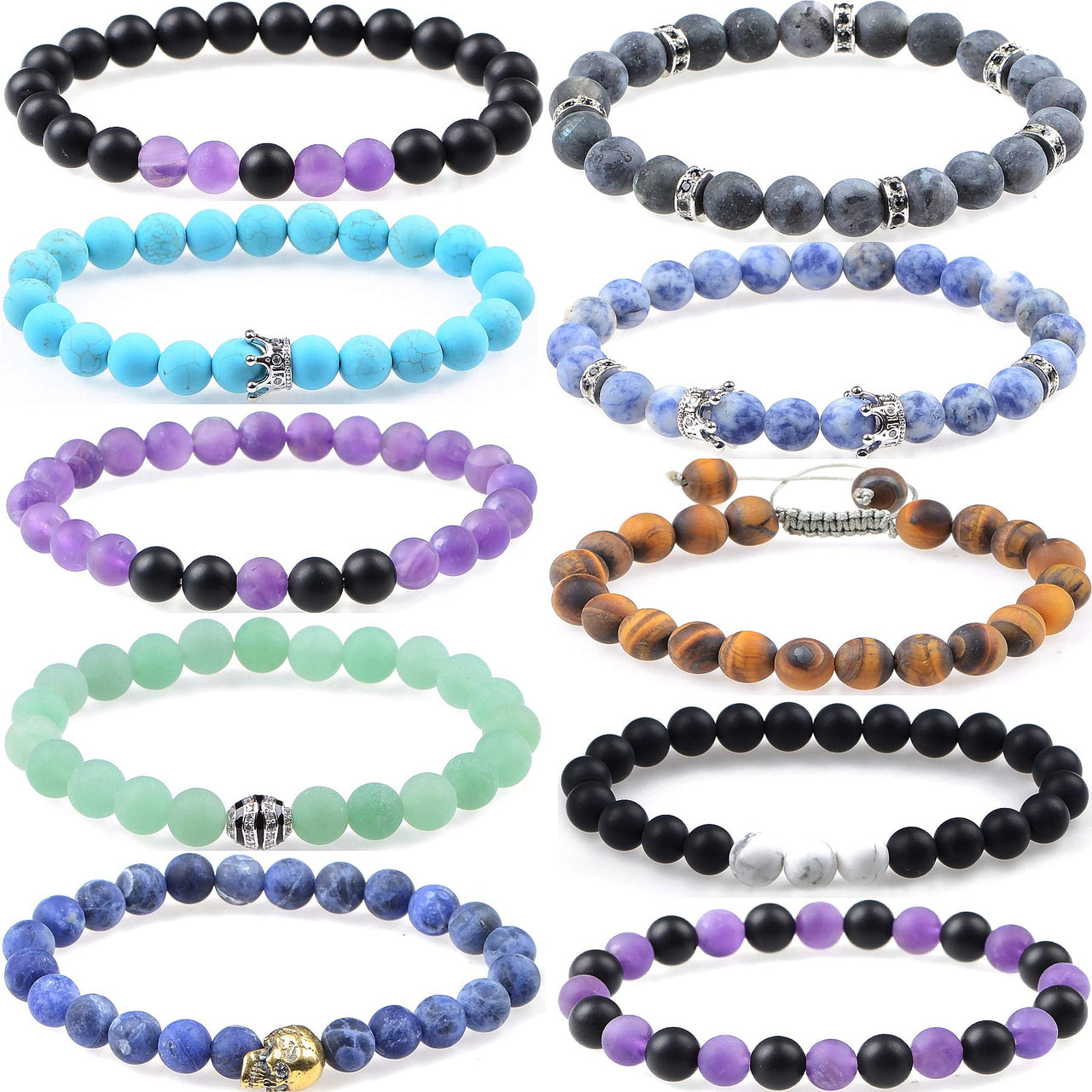 Massive Beads 140PCS 6MM Natural Crystal Beads Matte Mixed Stones Gemstone Round Loose Energy Healing Beads with Free Crystal Stretch Cord for Jewelry Making (Matte Mixed Stones, 6MM)