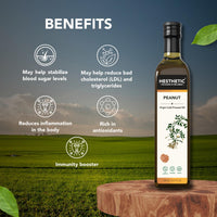 Hesthetic - Edible Cold Pressed Peanut (Groundnut) Seed Oil | 750ml | Rich in Healthy Fats, Ideal for Cooking, Frying & Salad Dressings | 100% Pure & Natural | Food Grade Virgin Oil | Glass Bottle
