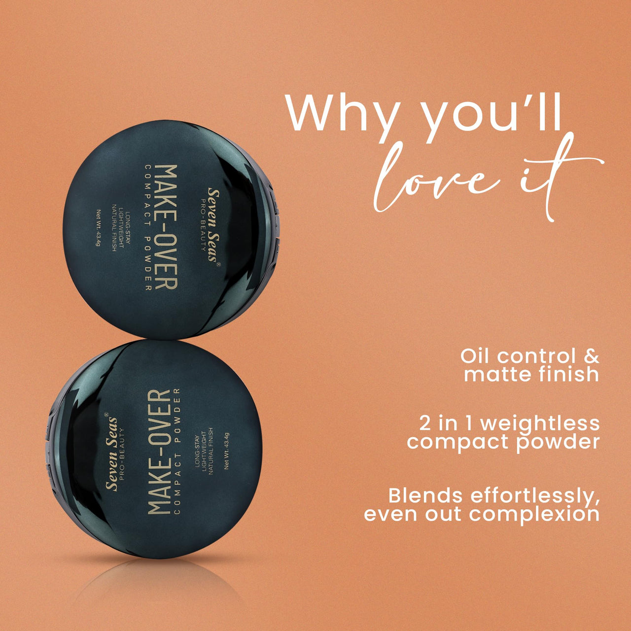 Seven Seas Make-Over Oil Control Compact Powder for Women (02 Nude, 43.4G)