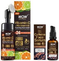 WOW Skin Science Caffeine Face Serum - Quick Absorbing - OIL FREE - Anti-Aging & WOW Skin Science Brightening Vitamin C Foaming Face Wash Combo