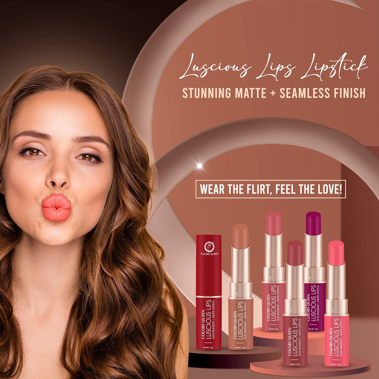 Colors Queen Luscious Lips Creamy Matte Lipstick | Highly Pigmented with Smooth Application | Smudge Proof & Waterproof | Long Lasting Lipstick for Women (Royal Rust Maroon - 3.5g)