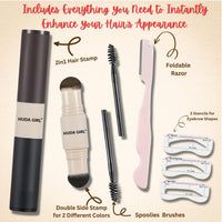 HUDA GIRL Professional 2 in 1 Black & Dark Brown Hair Cover Up Powder & Grey Hair Coverage Touch Up Stick, Instant Hairline Powder Root touch up Solution, Cover Up Hair Powder for Women & Men