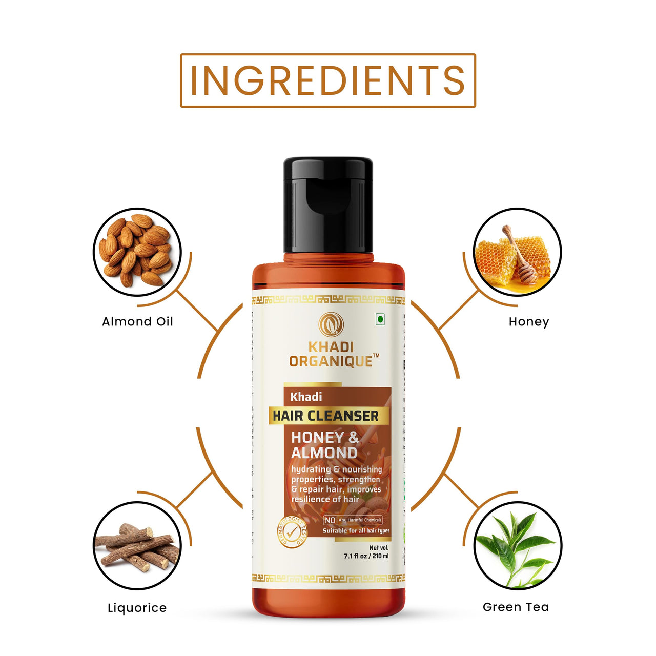 Khadi Orgnaique Herbal Natural Honey Almond Hair Shampoo Pack of 4