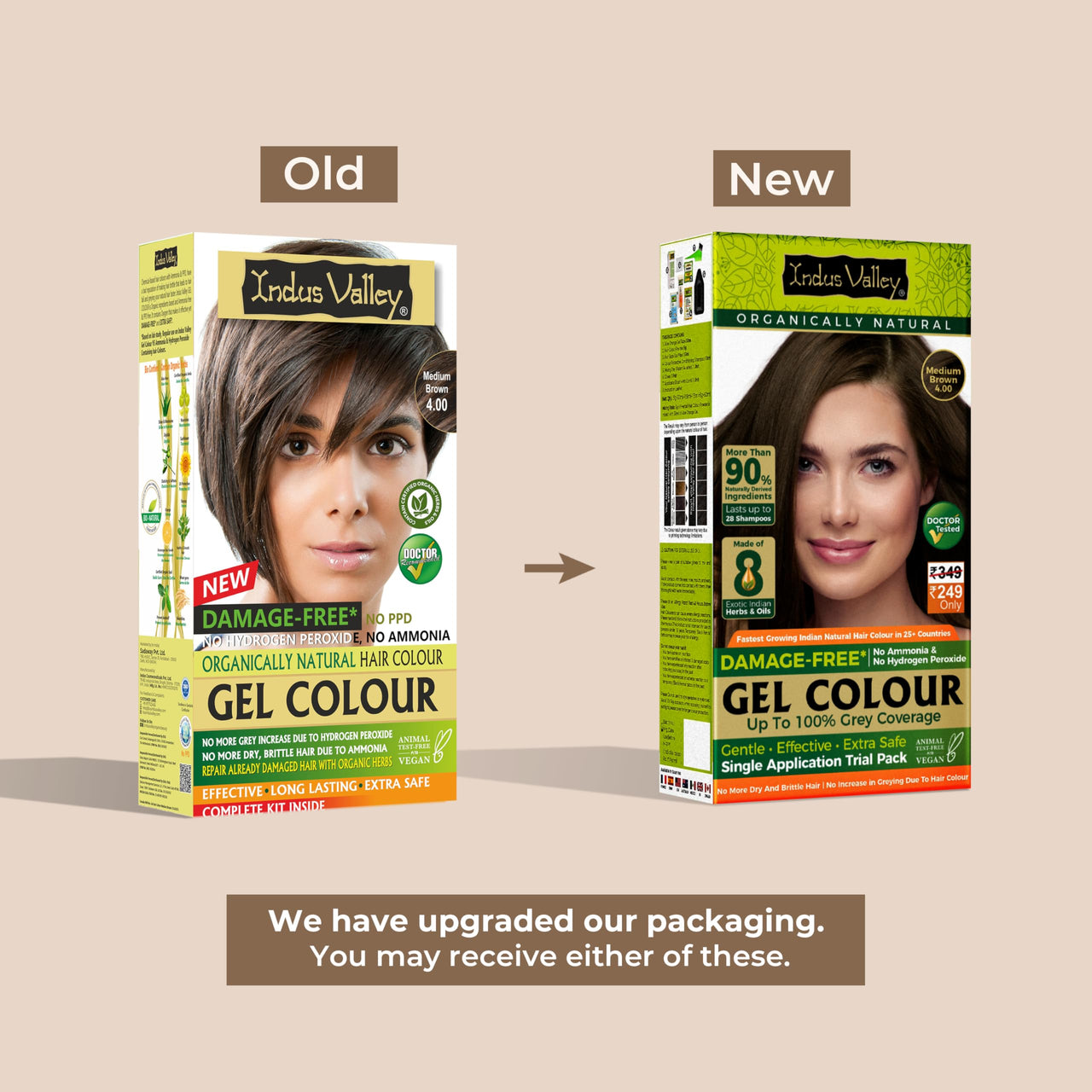 INDUS VALLEY Damage Free Natural Gel Hair Colour for Women | Ammonia & PPD Free Organic Hair Colour with 100% Grey Coverage, Long Lasting Hair Color Trial Pack (Medium Brown, 65 ml)