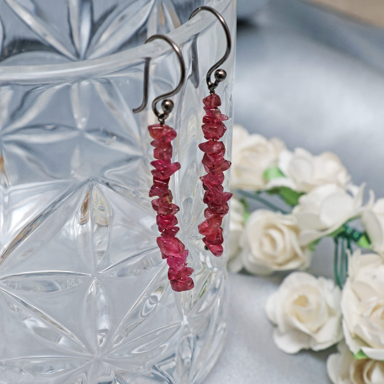 Natural Pink Tourmaline Chips Crystal Earring, Crystals Earring, Raw Gemstone, Energy Healing Crystals, Birthday, Gift for Her, Gemstone Jewelry AA+ Quality (Pink Tourmaline)