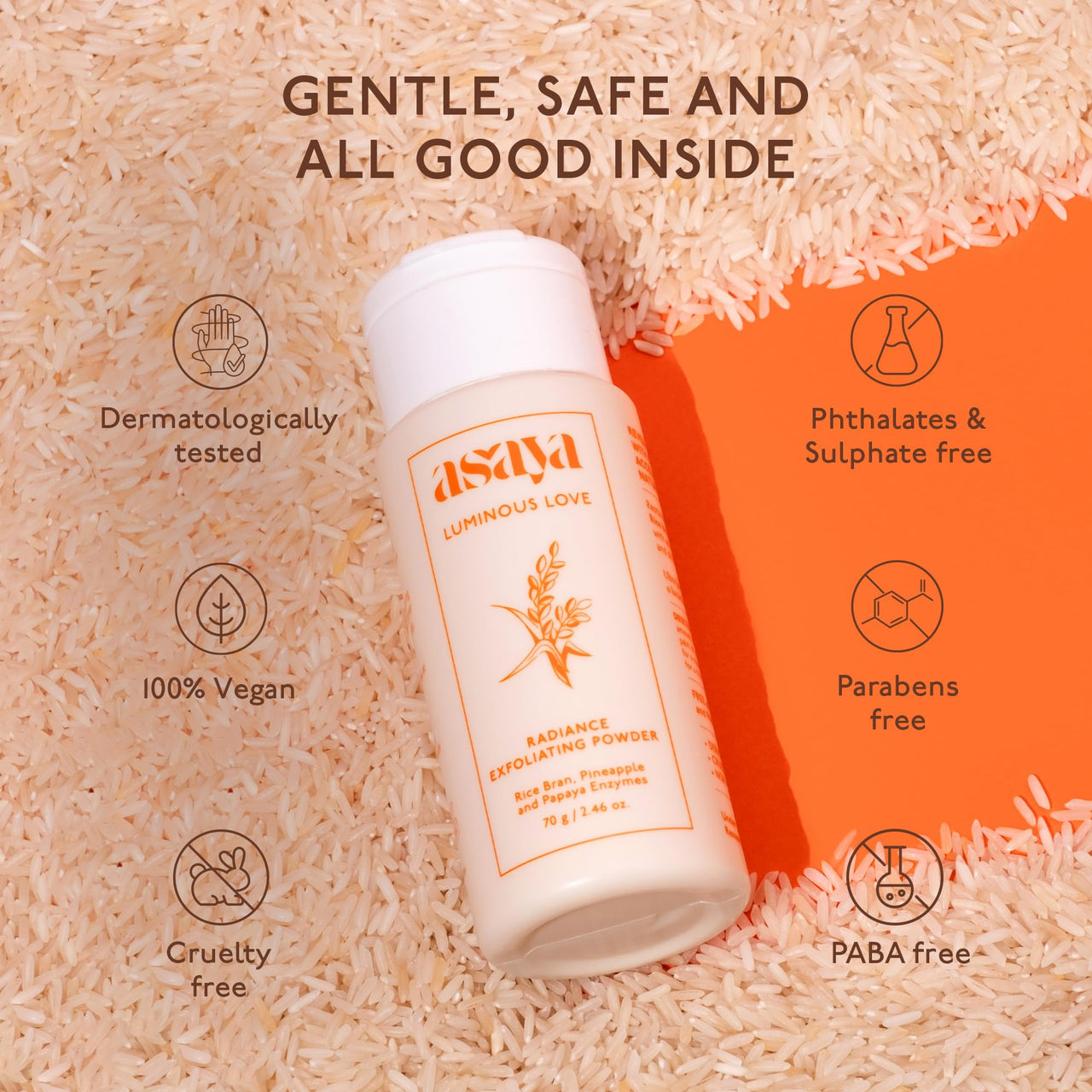 Asaya Exfoliating Face Scrub | Powder-to-Foam Cleanser with Korean Rice, Pineapple & Papaya Enzymes | Removes Tan, Dead Skin, Blackheads & Whiteheads | Brightens & Smoothens | Gentle Daily Enzymatic Exfoliation | pH Balancing & Pore Cleansing | For Oily,