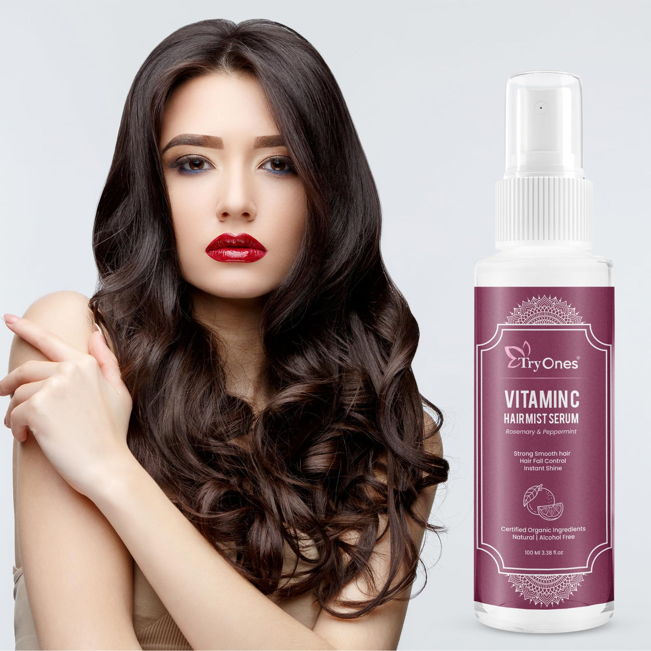 TryOnes Professional Hair Serum for Frizzy Hair||Serum for Women & Men||All Hair Types for Frizz-free, Smooth & Glossy Hair||Vitamin C Hair Mist Serum_100ML