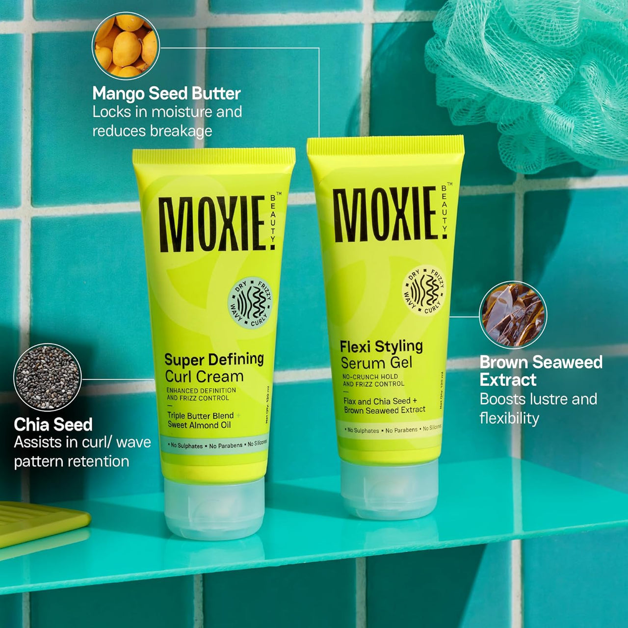 Moxie Beauty Curly Vibe Setter Travel Duo | Boosts Curl Definition & Retains 96% Moisture | Super Defining Curl Cream (50ml) & Flexi Styling Serum Gel (50ml)