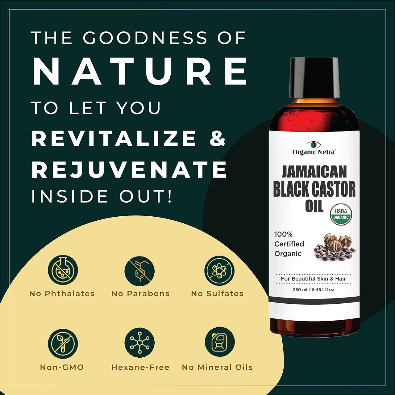 Organic Netra Sindoor/Kumkum Paste -8gm and Organic Netra Cold Pressed Jamaican Black Castor Oil for Hair Growth - 250ml
