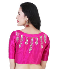 X3 Women's  Silky Polyester Lined With Pure Cotton Embroidered Elbow Sleeves Saree Blouse