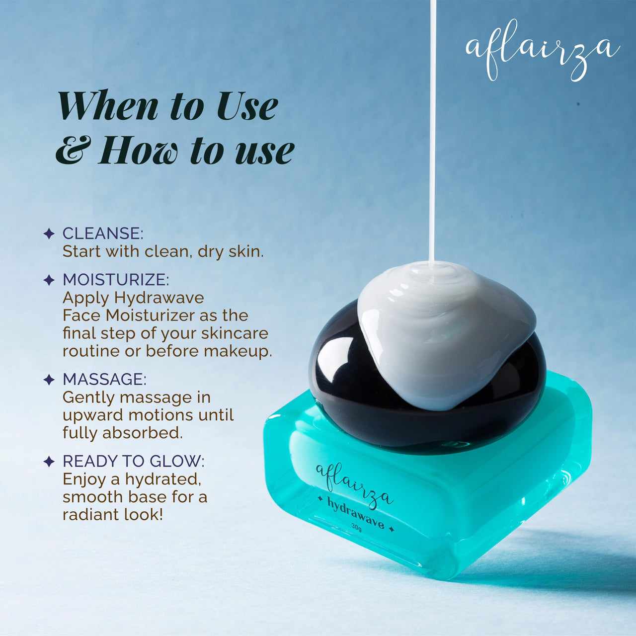 Aflairza Hydrawave Water Based Moisturizer Face Cream for Anti Aging - Lightweight - With Glycoin - Daily Skin Hydration, Brightening & Lightening, Oil Free, For All Skin Types (30 ml)