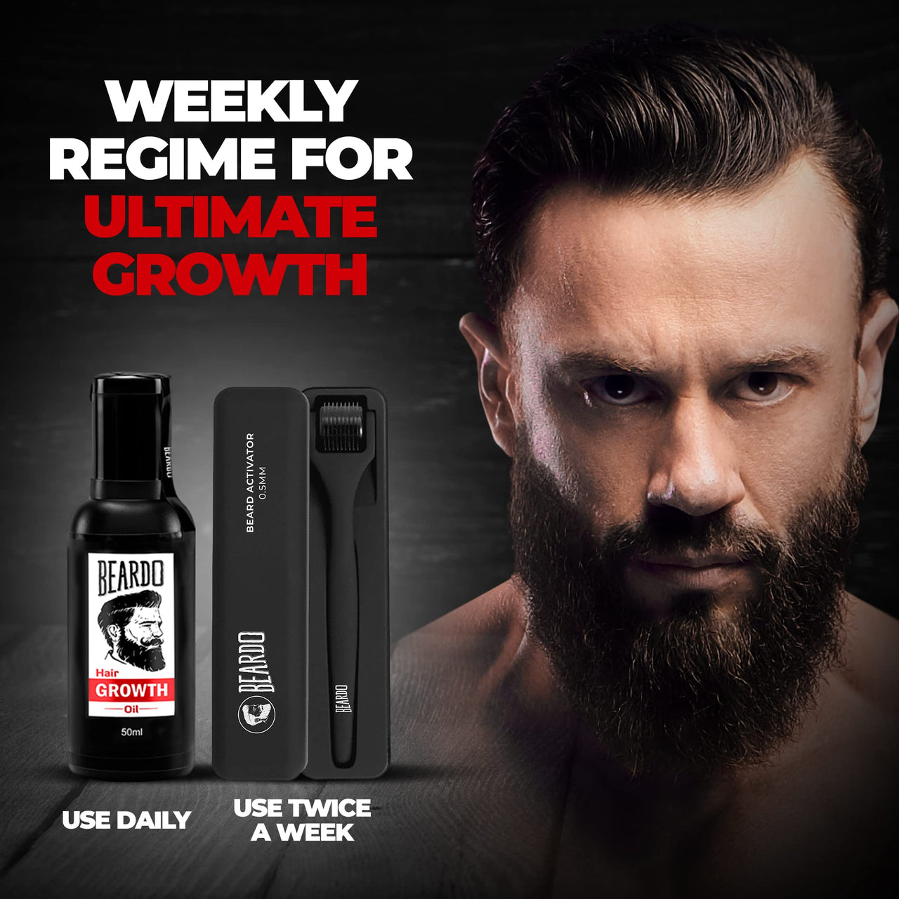 Beardo Beard & Hair Growth Oil 50ml & Derma Roller For Hair Growth 0.5 mm| Dermaroller | For Thicker & Longer Beard | Uneven, Patchy & Fast Beard Growth | For Stronger & Fuller Beard Hair
