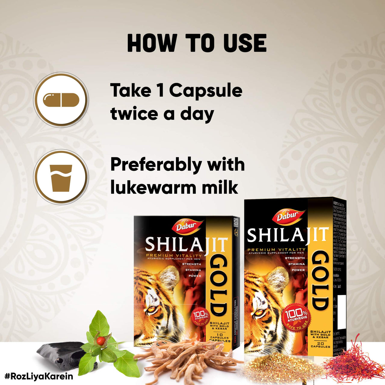 Dabur Shilajit Gold - 20 Capsules | 100% Ayurvedic Capsules for Strength , Stamina and Power | Premium Ayurvedic Supplement | For Men