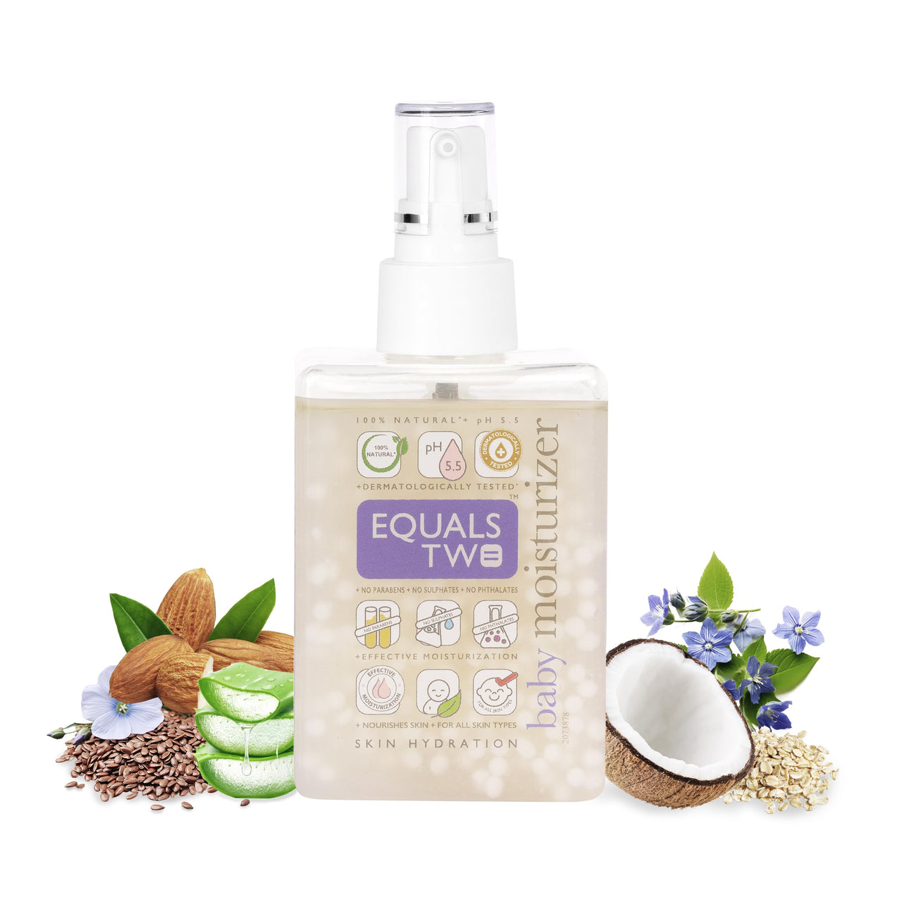 EQUALSTWO Baby Moisturizer, 500ml, 100% Natural Coconut based Daily Baby Skin Care Body Lotion for Nourishing Skin, All Skin Types, PH 5.5, Dermatalogically Tested, No Parabens No Sulphates, Pack 1