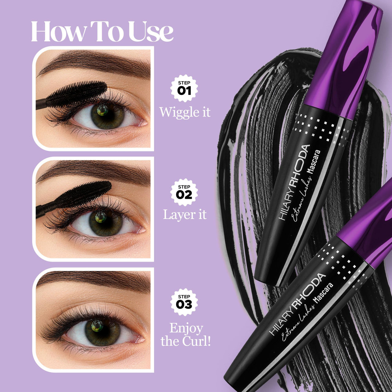 Hilary Rhoda Extreme Lashes Mascara | Volumizing & Lengthening Mascara | Waterproof & Long Lasting |Clump-free Formula | Smudge-Proof & Non-sticky Mascara | 12ml