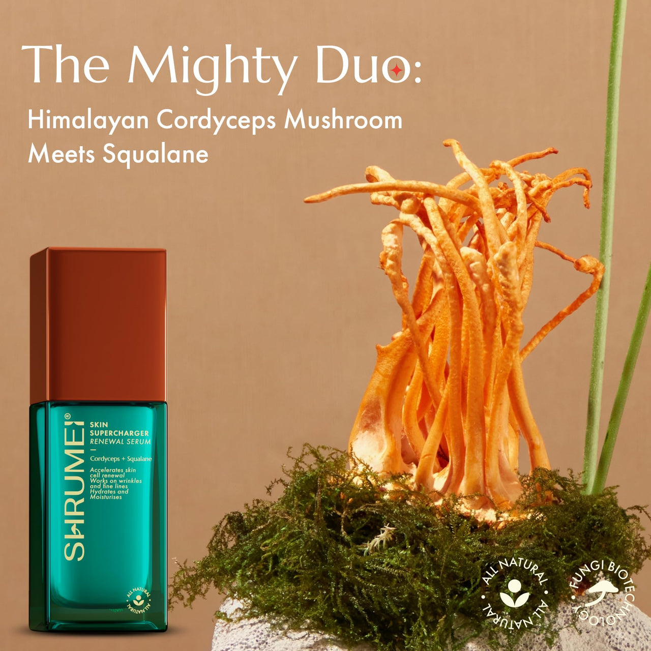 Shrumei All Natural Skin Supercharger Renewal Serum | Anti Aging & Skin Renewal | Mushroom Cordyceps extract | Reduces Fine lines & Wrinkles|Stimulates Collagen |All Skin Types