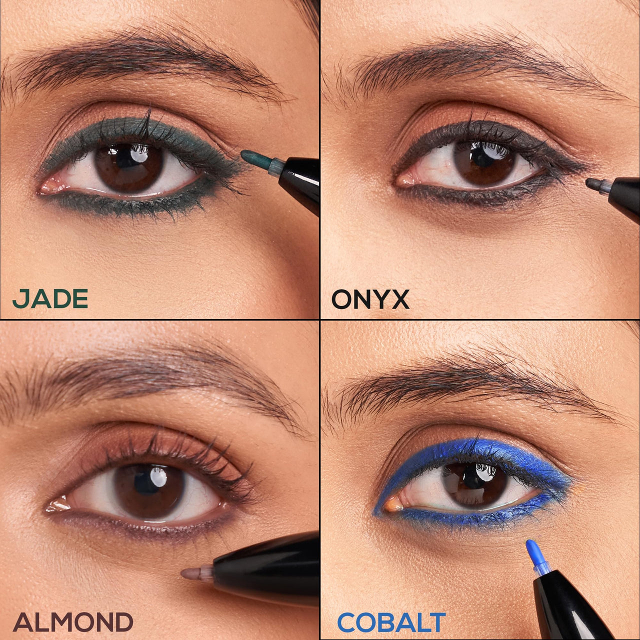 RENEE Bold 4-4-In-1 Kajal Pencil - Four Shades Black, Brown, Teal & Blue - Matte Finish, Rich Color Payoff, One-Stroke Application, Travel Friendly & Easy To Use