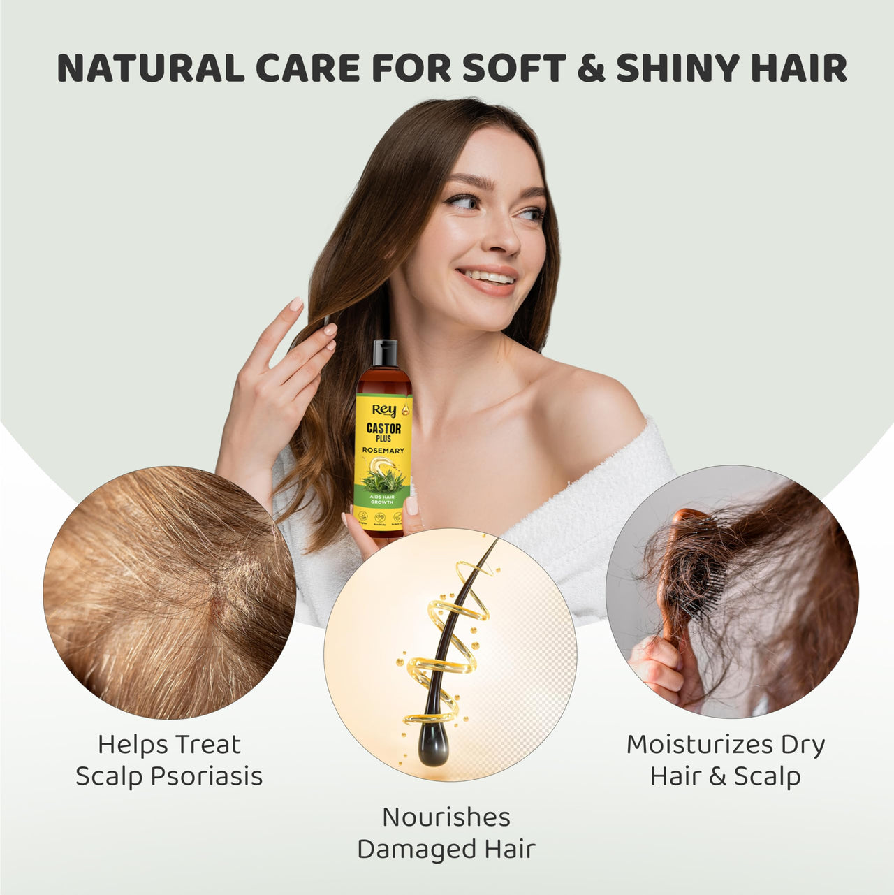 Rey Naturals Castor Oil Plus Rosemary Oil I Pure Rosemary Oil For Hair Growth | Pure Rosemary Hair Oil For Hair Fall Control, Skin, Eyebrows, Eyelashes I Hair Oil Rosemary For All Hair Types - 200Ml