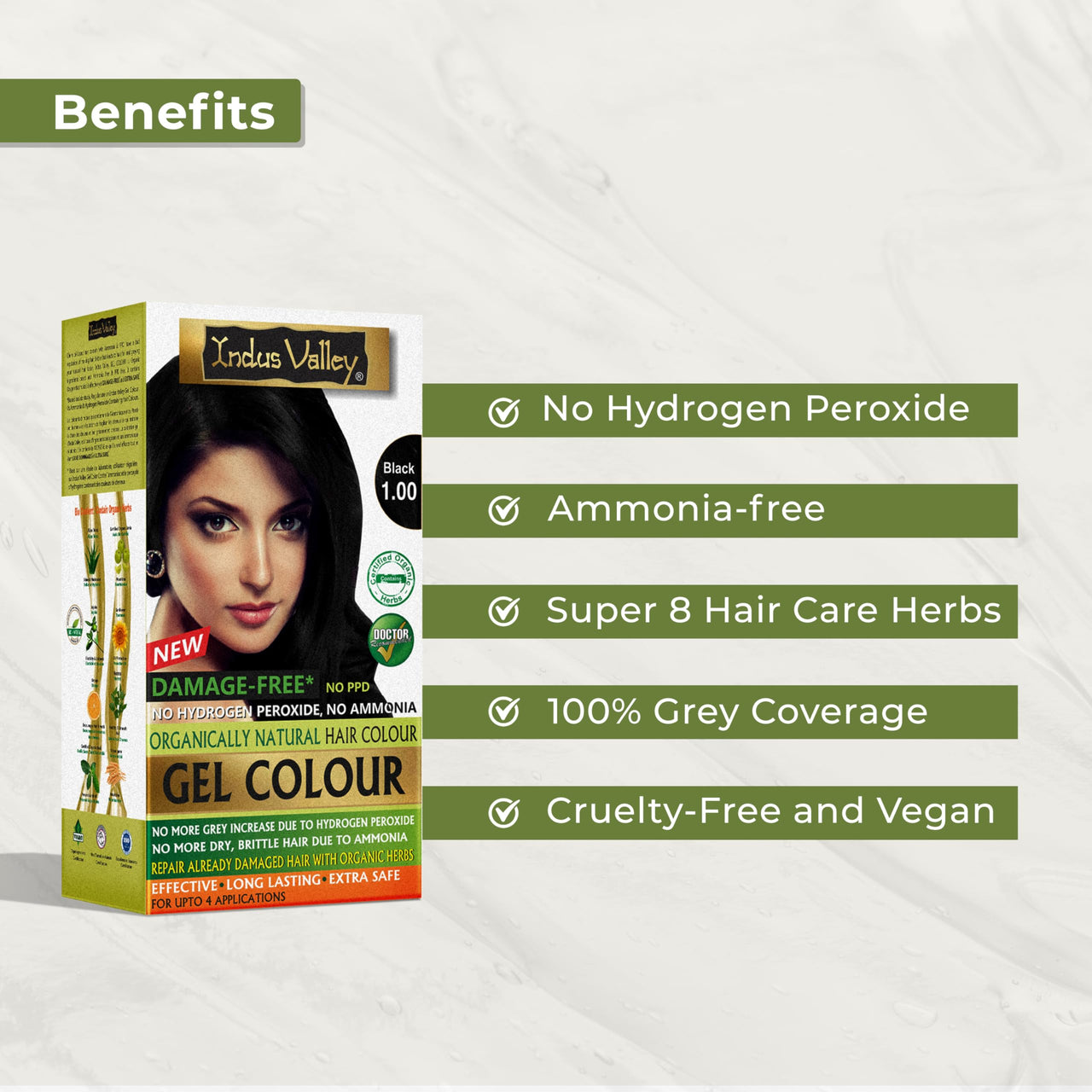 INDUS VALLEY Natural Damage Free Gel Black Colour With Colour Protection Shampoo (200 ml) + Hair Ultima Spa (175 ml)