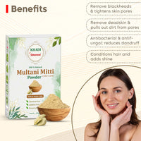 Khadi Omorose Multani Mitti Powder for Hair and Skin Care | 200 Grams | 100 & Pure & natural | Soft & Glowing Skin | Exfoliator | Softner | Nourishment | Fuller's Earth | Resealable Zipper Pouch pack