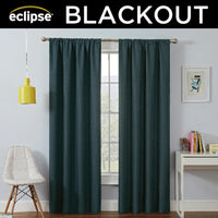 Eclipse Kendall Modern Blackout Thermal Rod Pocket Window Curtain, Insulating & Noise Reducing Curtains for Bedroom or Living Room (1 Panel), 63 in Long x 42 in Wide, Teal 63