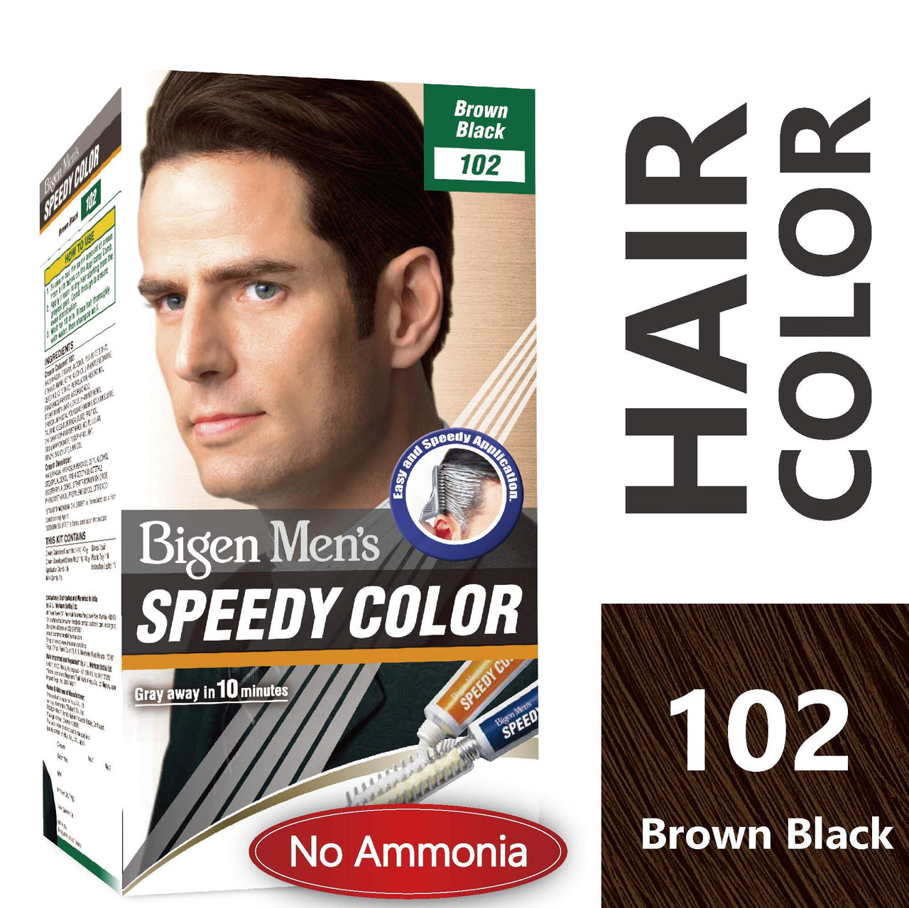 Bigen Men's  Beard Color, Brownish Black B102, 40g & Bigen Men's  Speedy Color, Brown Black 102, 80g