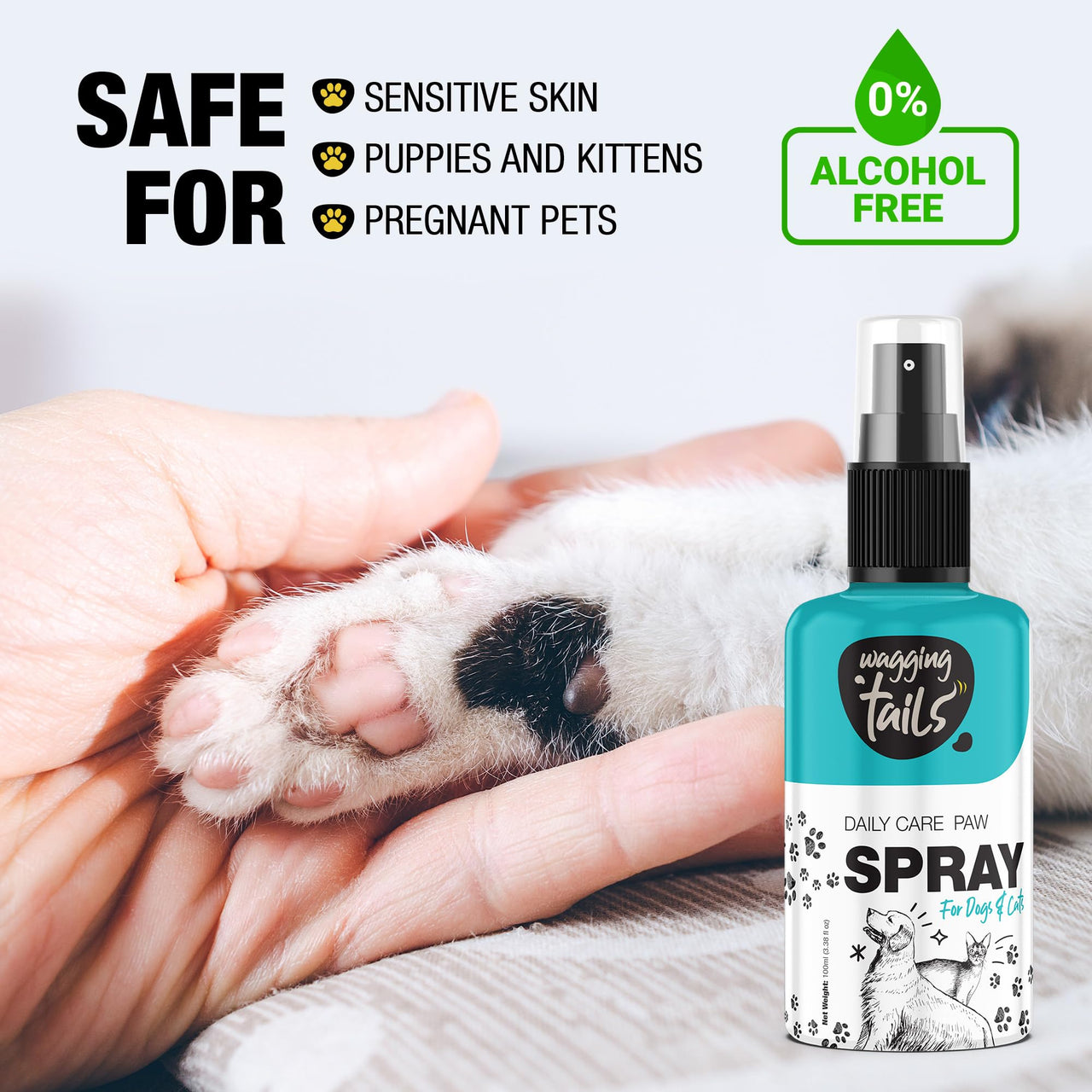 Wagging Tails Daily Care Paw Spray for Summer Walk- 100ml for Dirty, Dry, chapped and Muddy Paws | Natural Spray with Fragrance for Dogs, Cats and Puppies paw - Dog paw Clener Spray