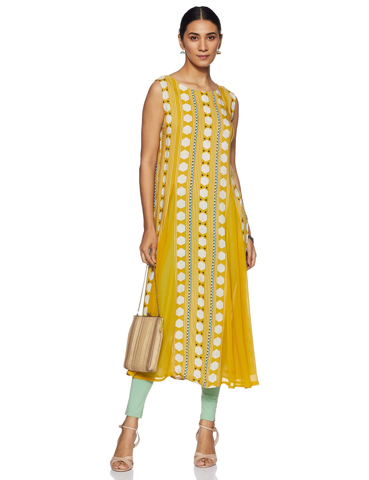 W for Woman Women's  Viscose A-Line Kurta S (8) Yellow